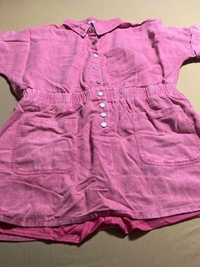 White Birch Pink Denim Button Romper